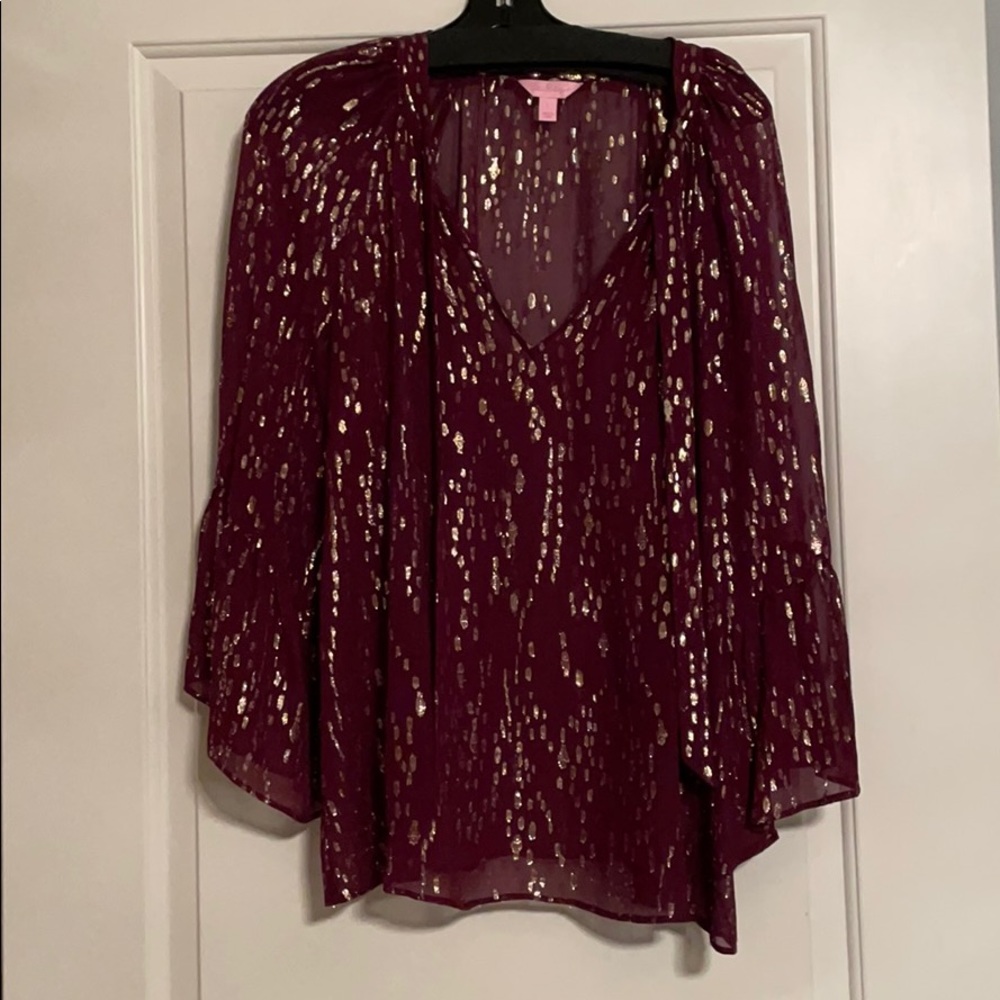 Lily Pulitzer maroon silk shirt